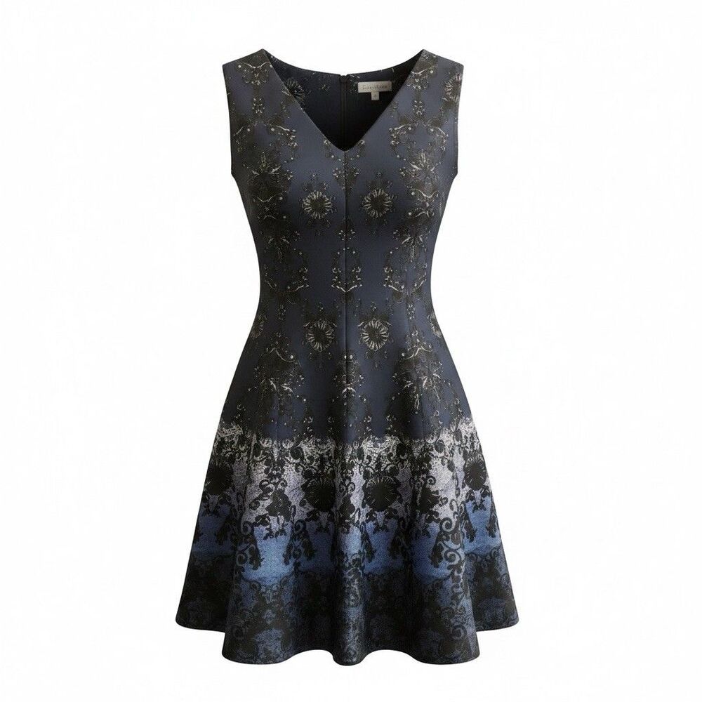 Danny & Nicole Fit & Flare Sleeveless Floral Dress Navy Gold Size 16